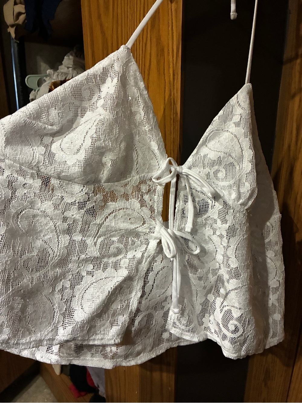 No Boundaries White Lace Tie-Front Camisole